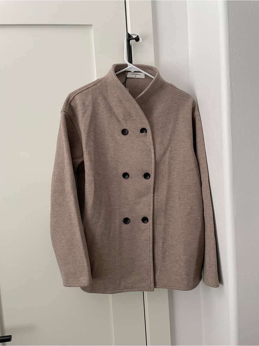Commense Taupe Double-Breasted Pea Coat